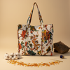 Off White Kalamkari Floral Print Tote Bag