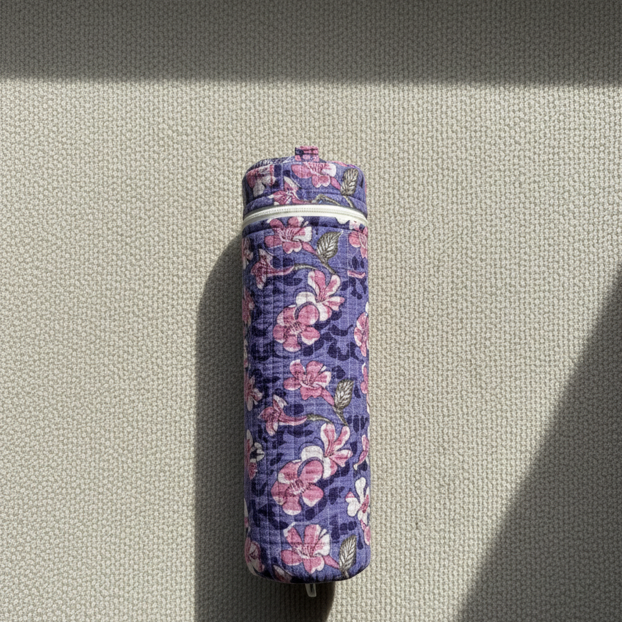 Purple Kalamkari Floral Print Bottle Cover