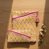 Mustard Sanganeri Booti Print Zipper Pouch Set