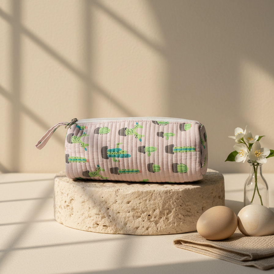 Mint Cactus Print Pencil Pouch