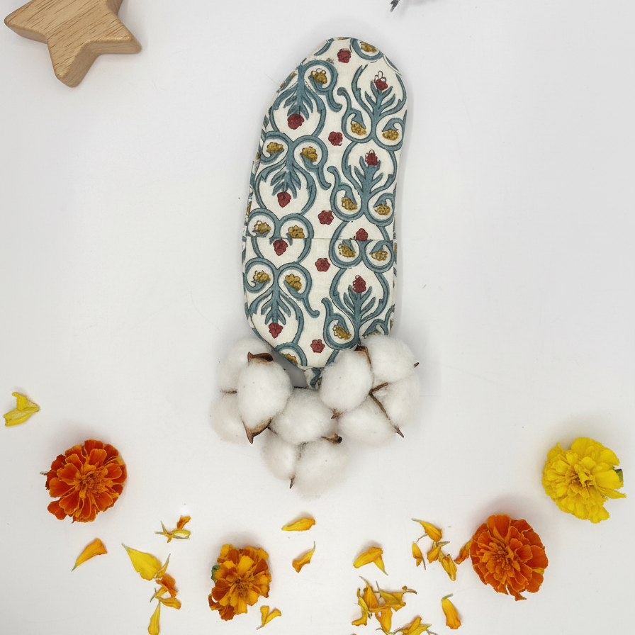 Beige Kalamkari Floral Print Eye Mask