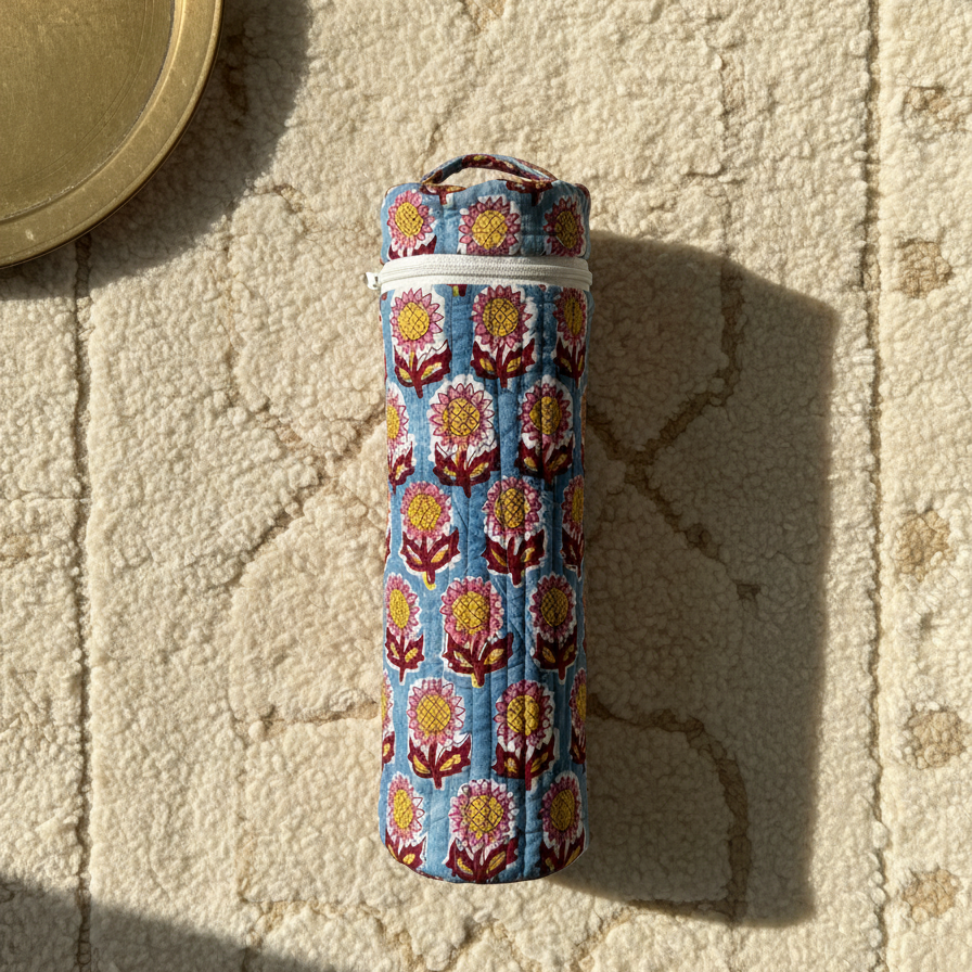 Blue Ajrakh Geometric Print Bottle Cover