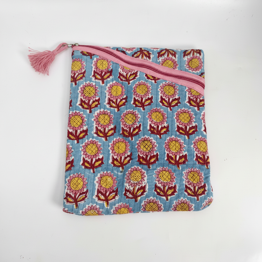 Blue Red Ajrakh Buti Print Zipper Pouch Set