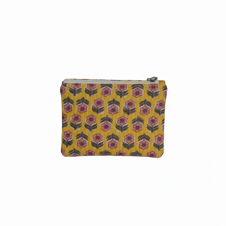 Mustard Ajrakh Geometric Print Cotton Pouch