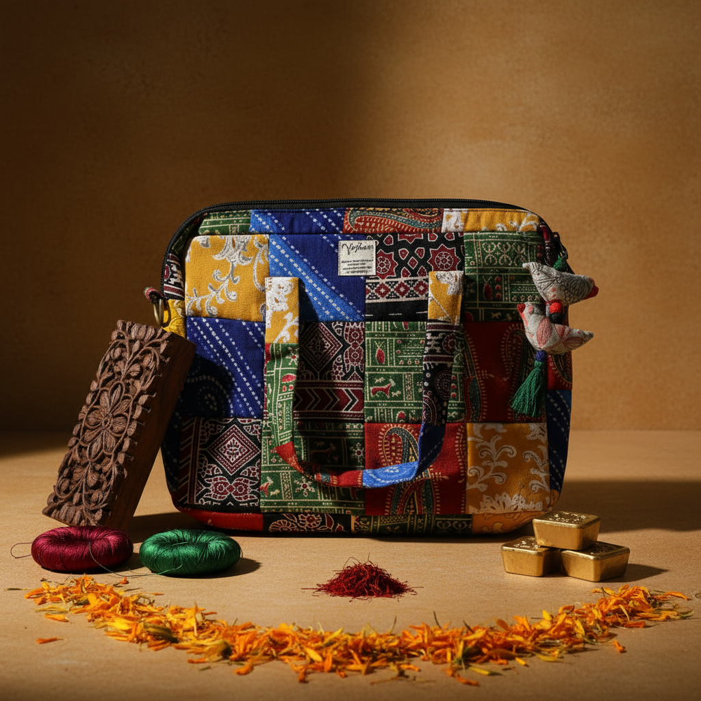 Nirjhari Handmade Patchwork Laptop Bag – 15 inch
