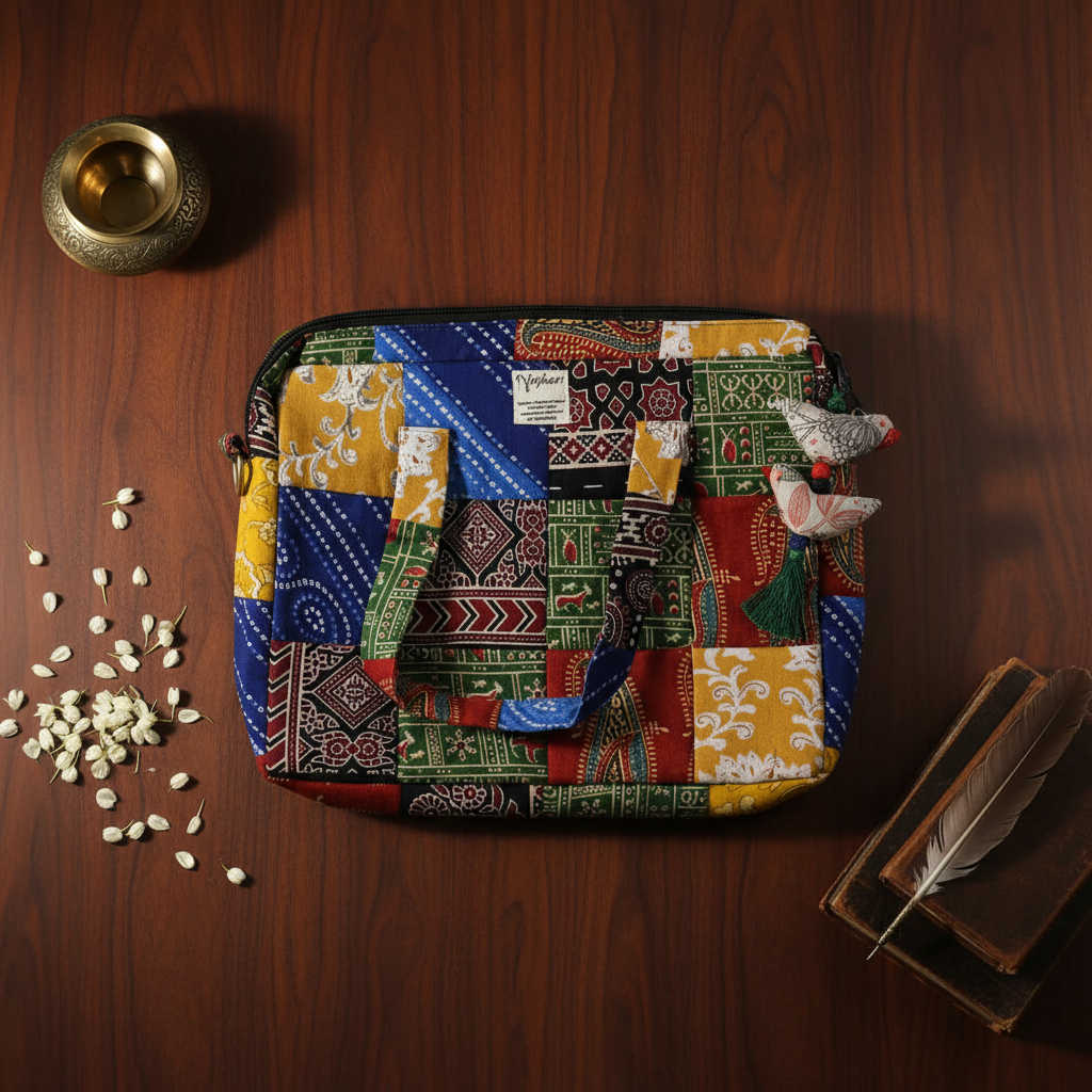Nirjhari Handmade Patchwork Laptop Bag – 15 inch
