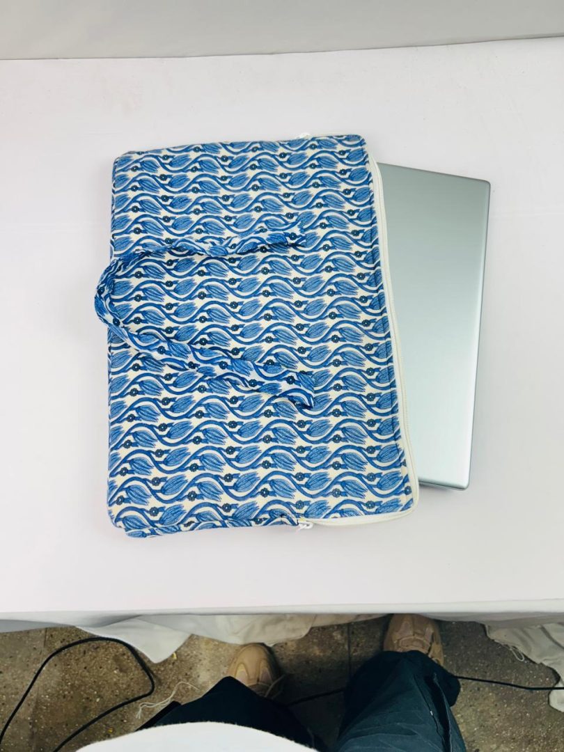 Nirjhari Handmade Quilted Blue Laptop Bag - Image 3