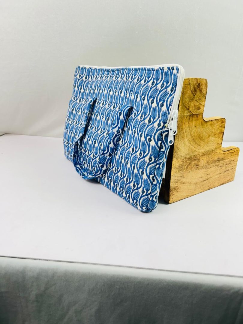 Nirjhari Handmade Quilted Blue Laptop Bag - Image 2