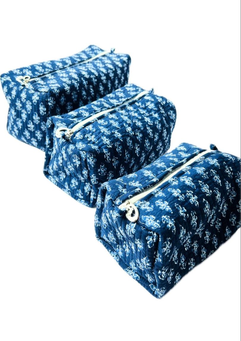Traditional Hand Printed Navy Blue Utility Bag - Image 3