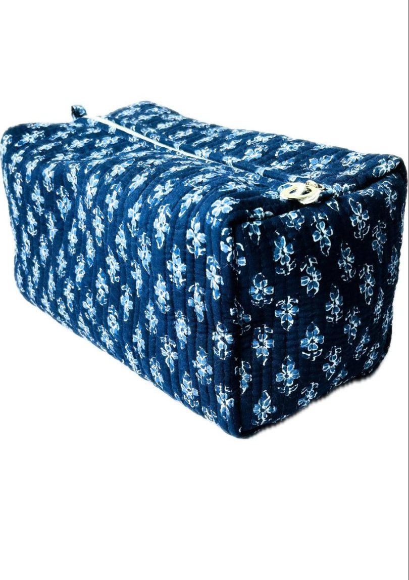 Traditional Hand Printed Navy Blue Utility Bag - Image 2