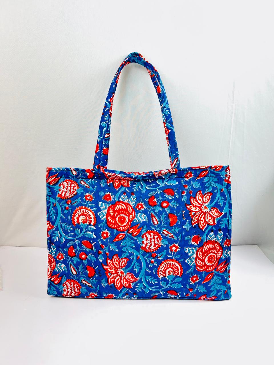 Animal Print Hand Printed & Quilted Tote Blue Bag - Image 3