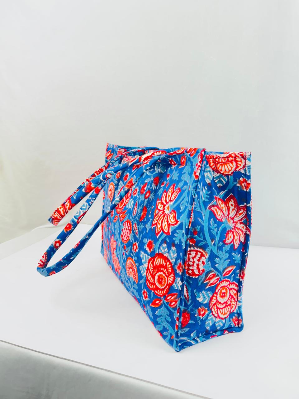 Animal Print Hand Printed & Quilted Tote Blue Bag - Image 2